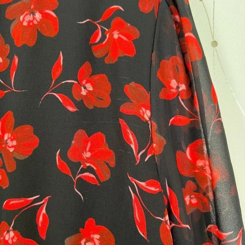 Badgley Mischka Black Red Floral High Neck Sheath Dress $495 - Picture 13 of 14